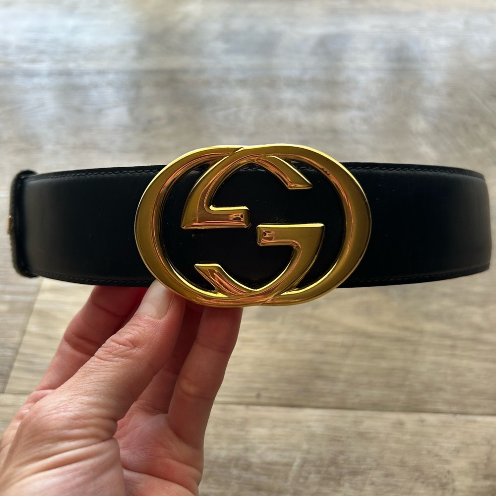 Gucci Belt Interlocking G Navy Gold 65cm Made in Italy - Picture 9 of 9